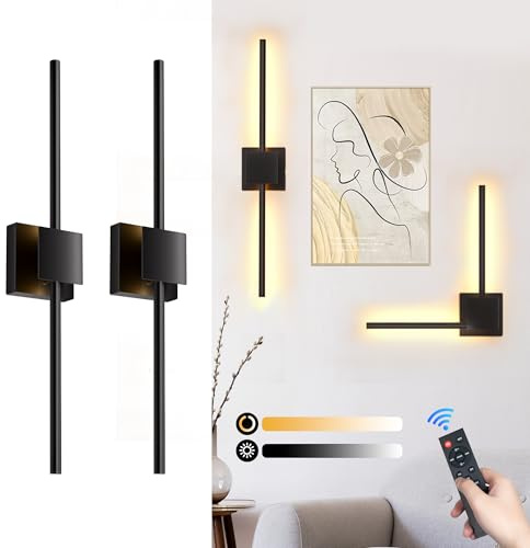 Battery Operated Wall Sconces Set of 2, 𝐔𝐩𝐠𝐫𝐚𝐝𝐞𝐝 8000mAh Rotatable Picture Lights with Remote Control, Dimmable 3000-6500K LED Rechargeable Wall Lights for Living Room Bedroom Mirror, 28.3In