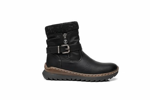 NovaNest Women’s Ankle Winter Boots – Faux Leather Zip & Buckle Design, Fur-Lined Warm Comfort Boots with Non-Slip Chunky Sole | Sizes 3–7.5 UK