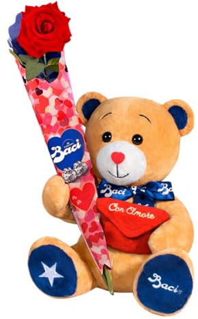 Baci Perugina Mix Peluche con Letterina + Rosa Rossa con Cioccolatini Classici Fondente Luisa 75g