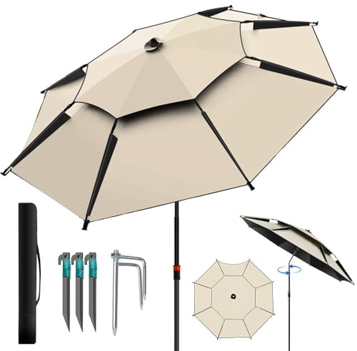 TOPRUNYI sombrilla terraza exterior 200 cm,sombrilla playa es de dos niveles,parasol-Inclinación ajustable en 360°- Con funda protectora