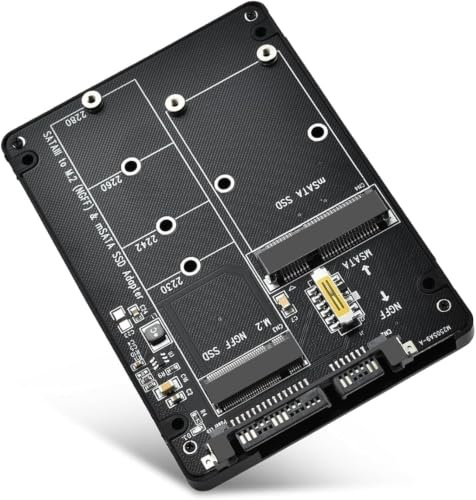 ELUTENG 2,5 tum SATA-adapter för M.2 NGFF/MSATA SSD med hölje 2-i-1-omvandlare SATA III 6 Gbps verktygslös för bärbar dator, PC, stationär dator (inkl. 3 skruvar)
