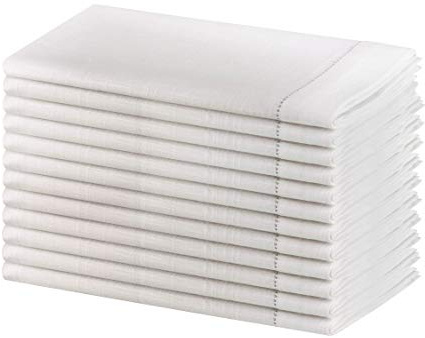 Sweet Needle - Paquete de 12 servilletas extragrandes de algodón 100% - Tejido Resistente de Calidad hotelera para Uso Diario y Eventos (Vainilla con Dobladillo - Blanco)