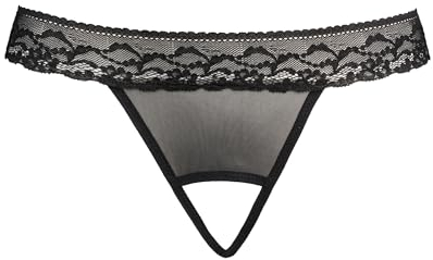 Teyli Damen Ouvert Tanga mit Loch im Schritt - Damen Tanga mit Loch - Höschen mit Offenem Schritt Schwarz - Slips im Schritt Offen - Unterwäsche Frauen mit Öffnung Schwarz L/XL