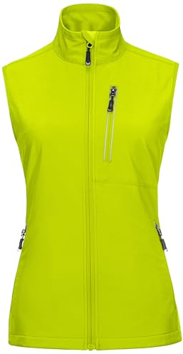 33,000 fot dam lätt löpväst utomhus softshell väst dam ärmlös jacka vindtät vattentät andningsaktiv väst gilet för löpning golf vandring, Citrongrön, M