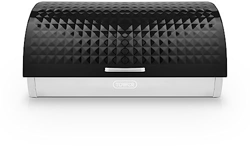 Tower T826206BLK Solitaire Bread Bin, Stainless Steel, Black
