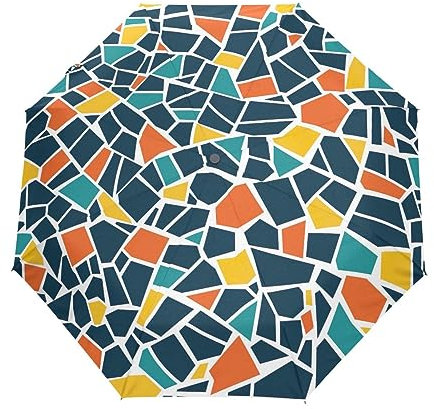 Abstrait Mosaïque Modèle Compact Voyage Parapluies Coupe-Vent Automatique Parapluies pour Sac à Dos Sac à main, Four