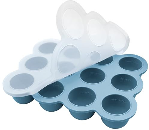 Bandejas Con Tapas Para Congelar Comida De Bebé, Contenedores De Almacenamiento De Alimentos Para Bebés, Molde De Silicona,Bandeja De Cubitos De Hielo,Para Congelar Potitos, Zumos(Azul)