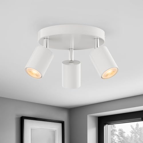 wowatt Lampadario Faretti Orientabili, Faretti LED Soffitto Bianco, Plafoniera 3 Faretto GU10, Faretto da Interno Rotonda, Lampada Soffitto per Salotto, Camera da Letto, Cucina, Lampadina Non Inclusa