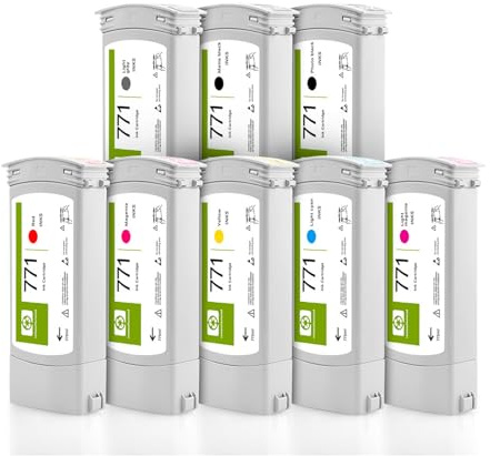 CAIDI Remanufactured Compatible Cartridge for HP 771 HP 771B HP 771C Plotter Dye Ink Z6200 Z6600 Z6800 with Chip (Pack of 8 Colours)