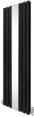 Radiatore con specchio 1800mm x 565mm e valvole TRV cromate Radiatore di design a doppia colonna verticale in acciaio al carbonio Nero Kit di fissaggio e staffe con spazzola di pulizia