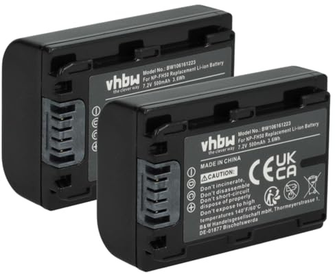 vhbw 2x batteria sostituisce Sony NP-FH50, NP-FH100, NP-FH40 per videocamera camcorder (500mAh, 7,2V, Li-Ion) con infochip