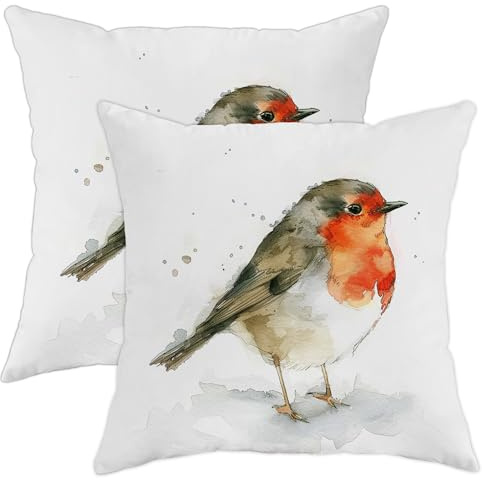 Winter Pillow Covers Set of 2, Red Robin Bird Decorative Throw Pillows Case, Indoor Farmhouse Style Cushion Covers for Home Sofa Bed Couch 20x20 Inch