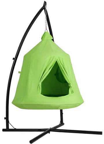 Clevich Hängehöhle,Hängesessel mit Gestell for Indoor & Outdoor,Hängeschaukel,Hängematte mit aufblasbarem Kissen,Schaukelstuhl int LED-Leuchten,150kg Therapieschaukel Garten Wohnzimmer(Grün)