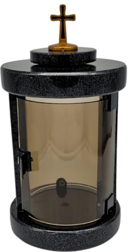 Grave Lantern Cemetery Weatherproof - Handmade Granite Grave Lamp (6 kg), 30 x 16 x 16 cm, for Candles up to Diameter 8 cm & 16 cm. Black, Grey, Red, With or without Memorial Side (Black without