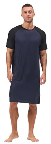 HEAVYWOOD Mens Nightshirt Pajamas Short Sleeve Nightgown Sleepwear Big&Tall Sleep Shirts (Black/Navy, M)