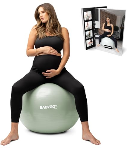 BABYGO Birthing Ball - Pregnancy Yoga Labor & Exercise Ball & Book Set Trimester Targeting, Maternity Physio, Birth & Recovery Plan Included Anti Burst Eco Friendly (Sage, 65cm)