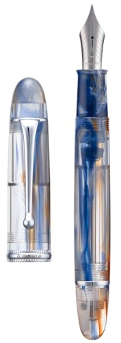 Asvine V800 Fountain Pen – Vacuum Filling System with Large Ink Capacity – Smooth Number 8 Medium Nib with Gift Case and Wrench – Blue Brown