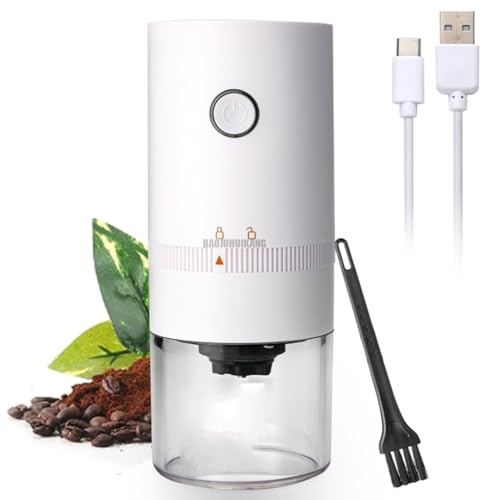 BAOJUHUIKANG Blanca,Molinillo de café portátil pequeño, Molinillo de Granos de café eléctrico con configuraciones de molienda múltiple para Prensa, preparación en frío, cafetera Moka