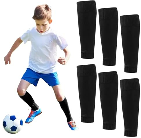 Junohawk 3 Pair Football Sock Sleeves, Black Compression Calf Sleeves for Football, Running and Training for Men, Women and Teens