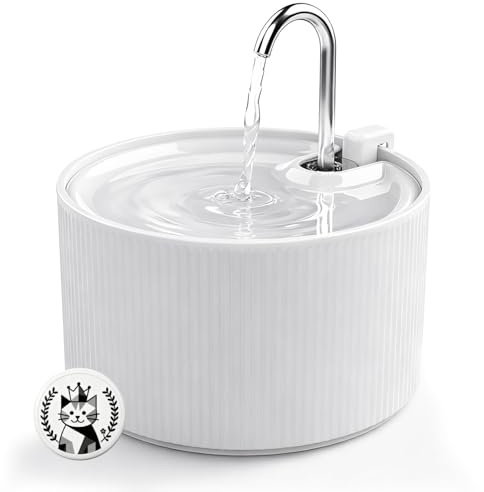 Ceramic Cat Water Fountain, 2.2L/74oz Cat Fountains for Drinking Indoor, Pet Water Fountain with Ultra-Quiet Pump