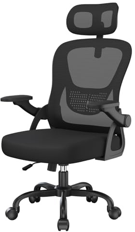 naspaluro Office Desk Ergonomic Chair with Flip-up Armrests/Headrest/Back Support Comfy Computer Small Heavy Duty Swivel Chairs for Home Office Comfortable Black Study Work Mesh PC Chairs & Stools