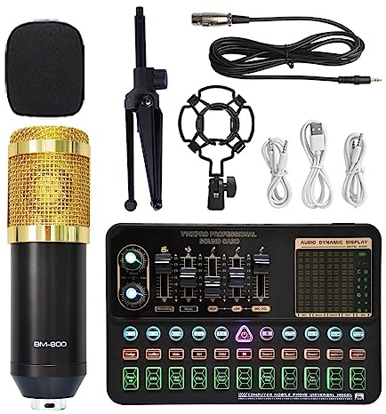 Kit de tarjeta de sonido, mezclador BM800 V10XPro, mezclador de audio de estudio, micrófono con reducción de ruido, transmisión de voz en vivo, teléfono, computadora y grabación (V10XPro Set C)