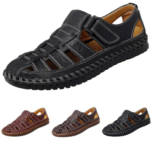 Sandaler, män, sommar, läder, strandsandaler, stängda tå, barfotasandaler, resor, semester, fritidssandaler, lätta sommarskor, halkfria utomhussandaler, slip-on, bekväma cykelsandaler
