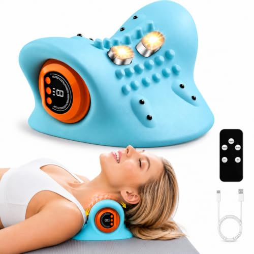 IOUGDSEC Coussin de massage chauffant pour le cou, 6 modes EMS et 3 modes de chauffage par vibration pulsée avec télécommande, attelle chauffante électrique pour soulager la douleur et la relaxation