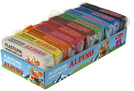 ALPINO DP000202 Lot de 10 bacs à pâte à modeler, Couleurs Brillantes