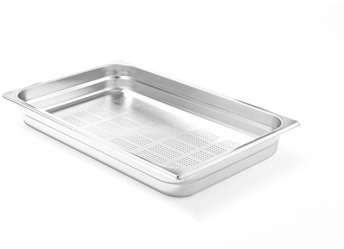 HENDI Gastronormbehälter, Temperaturbeständig von -40° bis 300°C, Heissluftöfen-Kühl- und Tiefkühlschränken-Chafing Dishes-Bain Marie, perforiert, 28L, GN 1/1, 530x325x(H)200mm, Edelstahl 18/10