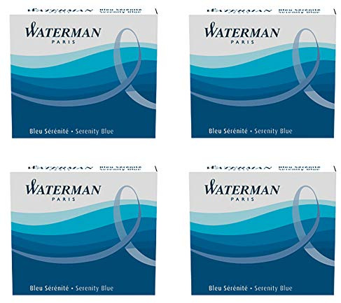 Waterman - 4 cajas de 6 cartuchos internacionales cortos para pluma de cartucho de tinta azul Serenity Blue (azul Florida)