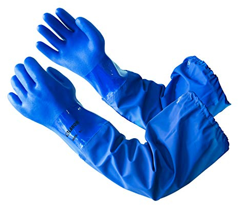 LANON 66 cm Gants de Protection Chimique, Gants de Nettoyage D'étang Imperméables, Doublure en Coton, Antidérapant Givré, Résistant aux Acides, aux Alcalis et à L'huile, L/9