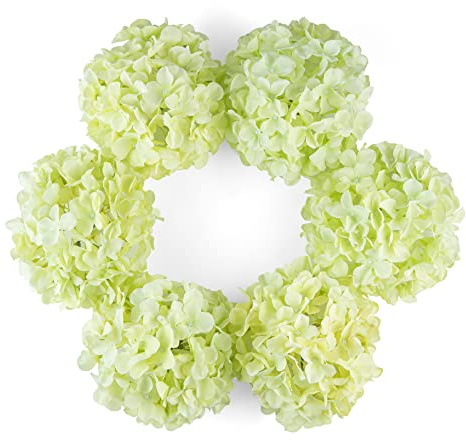 DuHouse Artificial Bigger Silk Hydrangea Flower Heads with Stem Realistic Fake Hydrangea Flower Bouquets for Wedding Home Party Garden Centerpiece Pack of 6(Green)