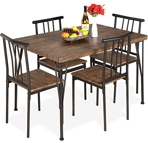 Best Choice Products 5-Piece Metal and Wood Indoor Modern Rectangular Dining Table Furniture Set for Kitchen, Dining Room, Dinette, Breakfast Nook w/ 4 Chairs - Drift Brown