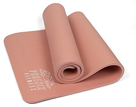 Phoenix Fitness RY1547 Exercise NBR Fitness Yoga Mat - Double Sided Anti Slip High Density Floor Mat - 185 x 61 cm - 15mm Thick with Carry Strap, Pink