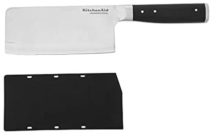 KitchenAid Gourmet Forged Triple Rivet Cleaver Knife with Custom Fit Blade Cover, 6 inch, Sharp Kitchen Knife, High Carbon Japanese Stainless Steel Blade, Meat Cleaver, Black
