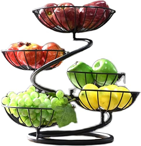 JUNYFFF Obst Etagere, Etagere Obst 5 Etagen,Obstkorb Rack Obstschale, Abnehmbar Obst Halter Küche Ablagekorb,Gemüsegestell, Obst Gemüse Brot Snacks Korb, Höhe 40Cm,Schwarz