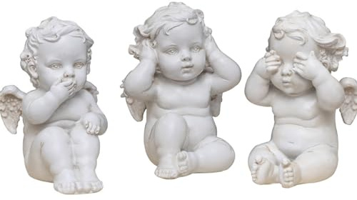 realideas Set of 3 Baby Angel Figurines: Cherub Statues, Hear No Evil, See No Evil, Wings Angel Home Decor