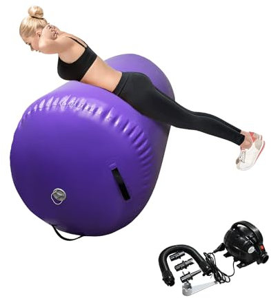 GBVUGY Air Tumbling Mat Tumble Track With Electric Pump，Inflatable Gymnastics Barrel Roller for Home Use,Gym Training,Cheer leading,Yoga (purple-23.6inch*47.3inch)