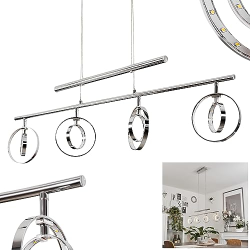 LED Pendelleuchte Ogoki, moderne Pendellampe aus Metall in Chromfarben, Höhe max. 170 cm, 1440 Lumen, 3000 Kelvin, LED 4 x 4 Watt (inkl.), über Stabpendel höhenverstellbar, die Ringe sind verstellbar
