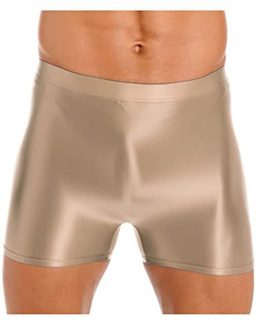 TiaoBug Herren Öl Glanz Boxershorts Retroshorts Kurze Hose Sport Leggings Tights Laufhose Fitnesshose Trainingsshorts Hot Pants Knielang Kompressonshose Coffee B L