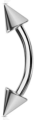 Jewel Barrel Curved Barbells Eyebrow Piercing Bars Surgical Steel 16G 6mm 8mm 10mm 12mm Rook Daith Earring Banana Bar with Cones Spikes (Silver, 12)