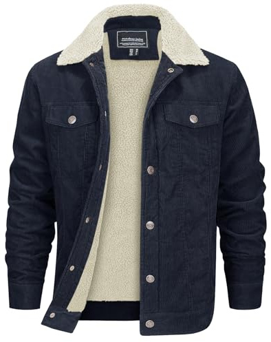 EKLENTSON Men's Corduroy Jacket Sherpa Fleece Lining Coat with Pockets | Thermal,Casual,Trucker,Coat,Winter,Thermal,Lapel Collar,Jacket