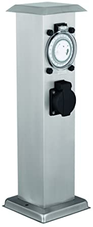 NCC-Licht Energiesäule Gartensteckdose 2-fach Zeitschaltuhr Panama IP44 Silber Edelstahl rostfrei