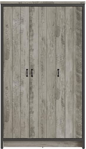 GFW Boston 3 Door Wardrobe Hanging Rails Storage Unit Bedroom Grey
