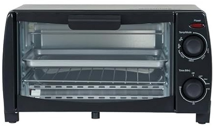 Dominion 4 Slice Small Toaster Oven Countertop, Retro Compact Design, Multi-Function with 30-Minute Timer, Bake, Broil, Toast, 1000 Watts, 2-Rack Capacity, Black