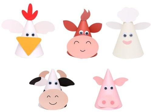 Lot de 5 chapeaux de fête d'anniversaire pour enfants - Signe du zodiaque - Bœuf - Chapeaux coniques - Animaux de la ferme - Accessoires photo pour fête prénatale