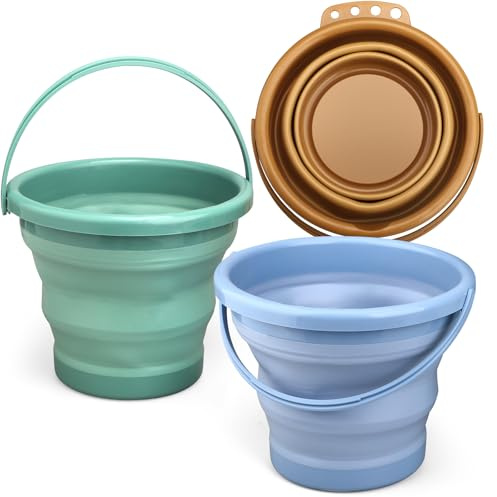3PCS Foldable Beach Bucket Sandbox Kit Toys for Kid Adult, Collapsible Small Bucket for Washing Camping Fishing, Silicone Sand Pail for Garden Planting, Travel, Beach Summer Toy Gift for Boy Girl