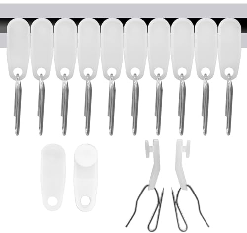 Aifeier ET 50 Pcs White Traverse Rod Slide Curtain Track Slide Hooks and Metal Curtain Hooks Window Curtain Accessories for Windows and Shower Curtains
