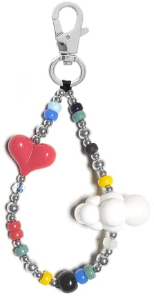 Süße Schlüsselanhänger Mädchen Rot Herz Wolke Schlüsselbund Taschenanhänger Bunt Perlen Y2K Key Chain Autoschlüsselanhänger Kawaii Heart Cloud Cute Keychain Aesthetic Anhänger Tasche Schlüsselanhanger